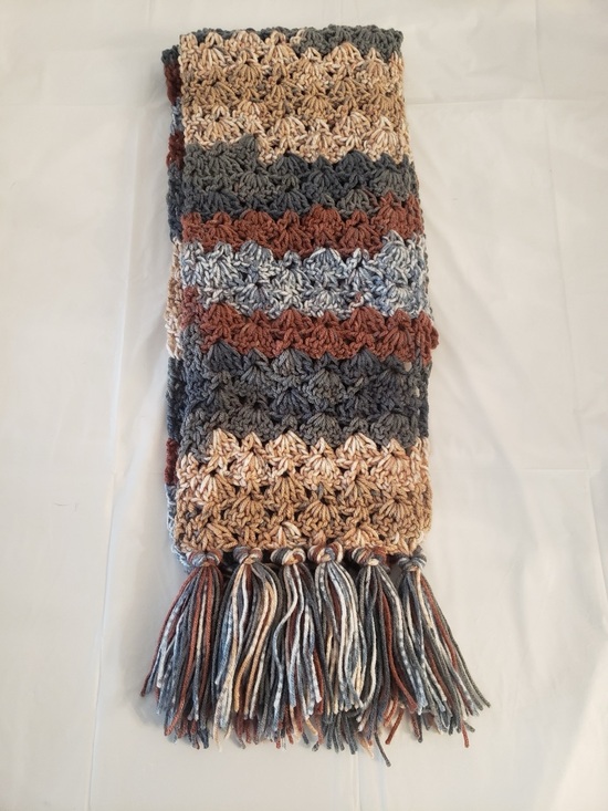 Handmade Accessories - Handmade Multicolor Crochet Scarf - Neutral Tones 67”x7”